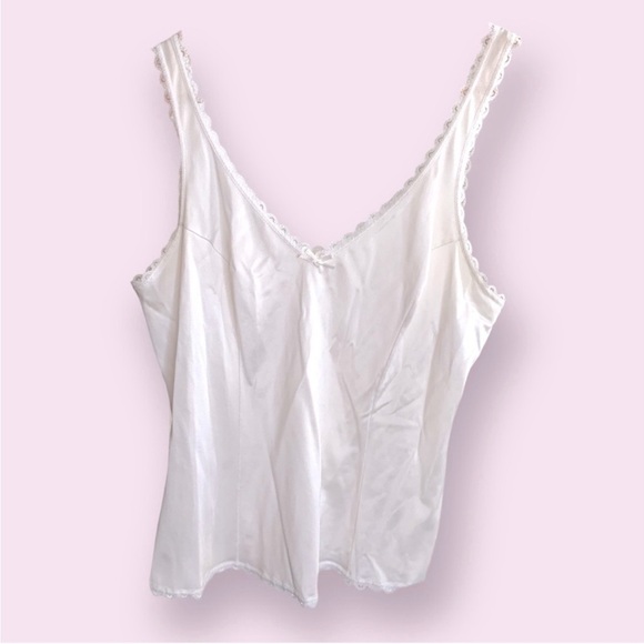 Vintage y2k satin slip tank cami Warner’s White Lace feminine coquette dainty S - Picture 1 of 8